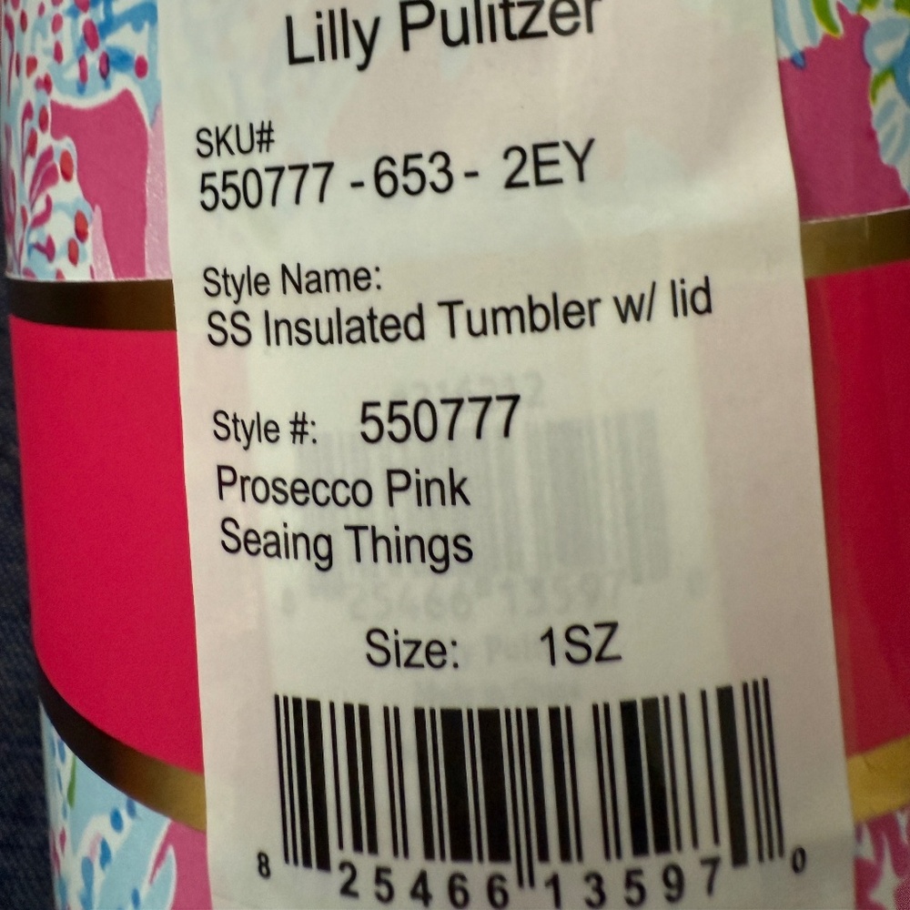 NWT Lilly Pulitzer Stainless Insulated Tumbler & Lid Prosecco Pink Seaing Things - Picture 3 of 3